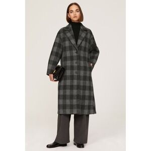 Harris Wharf London Plaid 100% Virgin Wool Great Coat Brown Gray,‎ Women IT 40